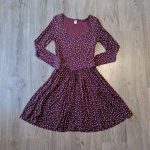 Old Navy Burgundy Fit and Flare Long Sleeve Dress